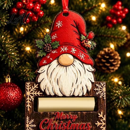Holiday Hanging Decor Christmas Wooden Money Holder Ornament Santa Reindeer Snowman Elf Cash Holder Xmas Tree Gift Decoration