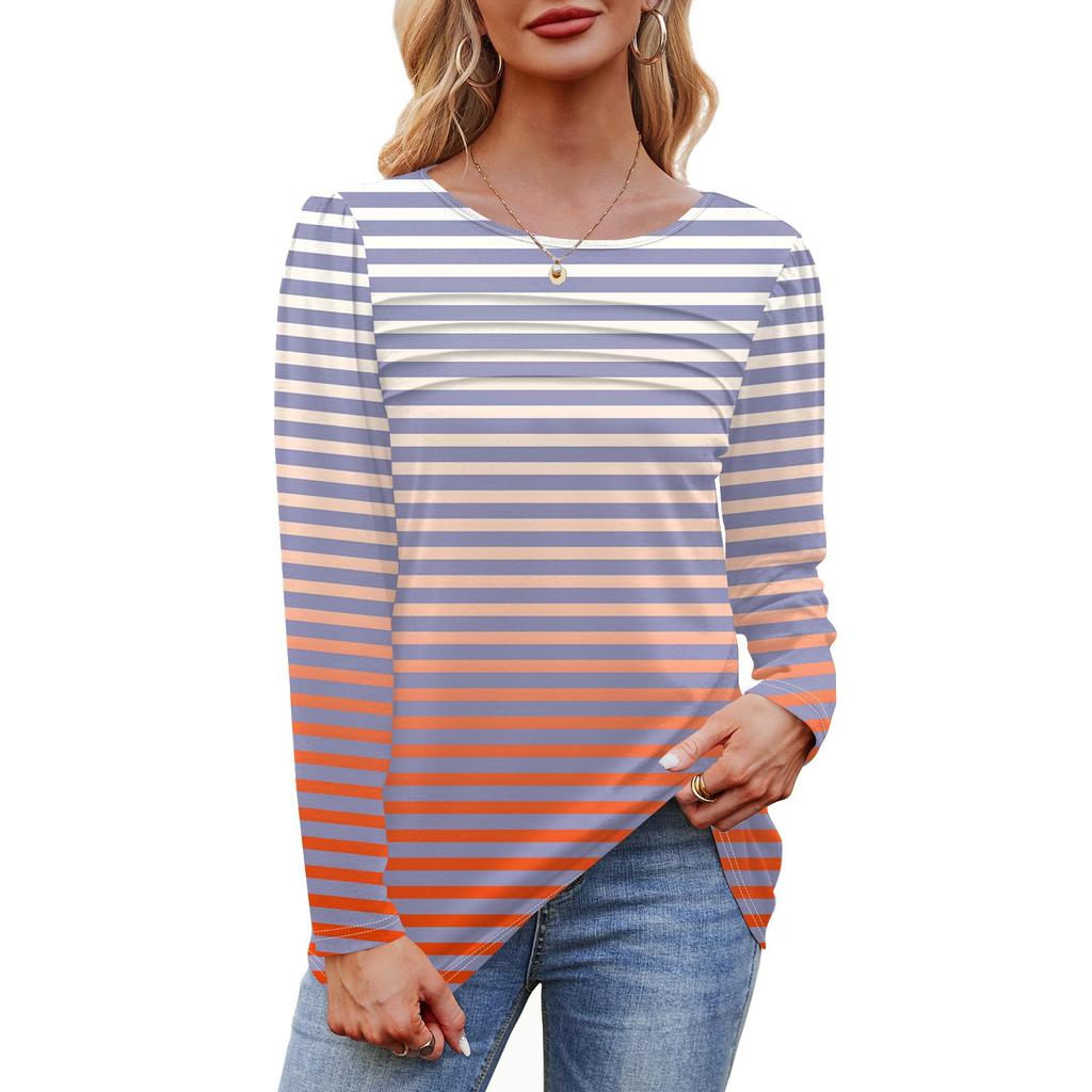 Женский свободный повседневный топ с круглым вырезом и длинными рукавами, модный топ