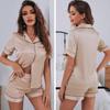 Womens Silk Satin Pajamas Set Short Sleeve Two-piece Pj Sets Sleepwear Loungewear Button-Down