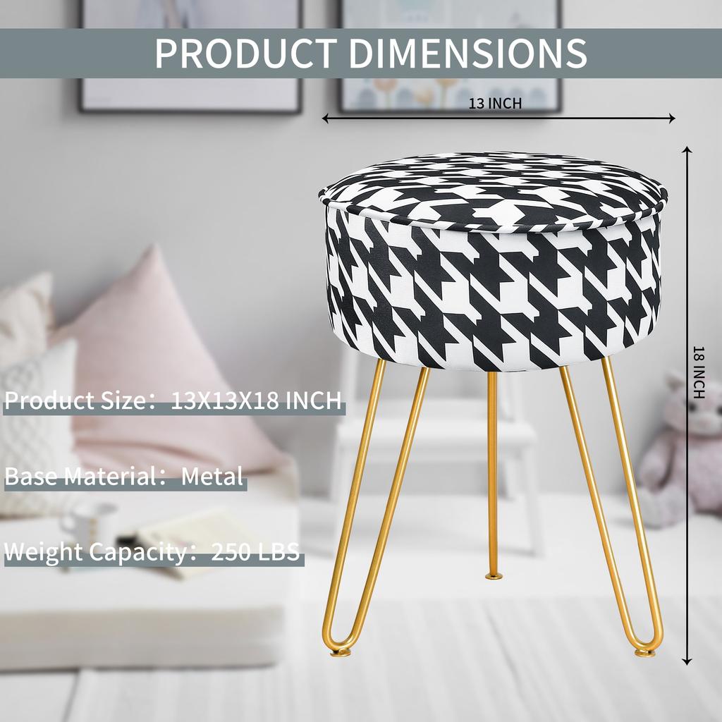 Vanity Stool Chair Round Ice Silk Fabric Ottoman Foot Rest for Makeup Room Living Room Bedroom