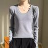Модная осенне-зимняя базовая рубашка, женский облегающий шерстяной вязаный свитер с U-образным вырезом, большим вырезом, открывающим ключицы, свитер с низким вырезом