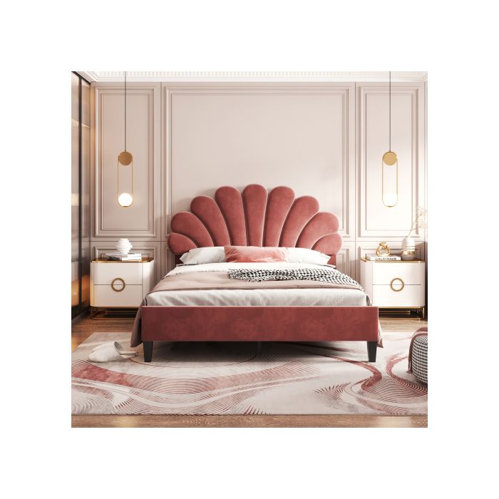 Двуспальная кровать капитоне 140 x 200 см, каркас кровати с цветочным изголовьем и реечным основанием, гостевая кровать цвета сои