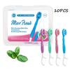 10pcs Disposable Mini Travel Toothbrushes, 5-in-1 Pre-Pasted Mini-Brush+Floss+Pick+Tongue Scraper, Prepasted On The Go Toothbrush for Travel