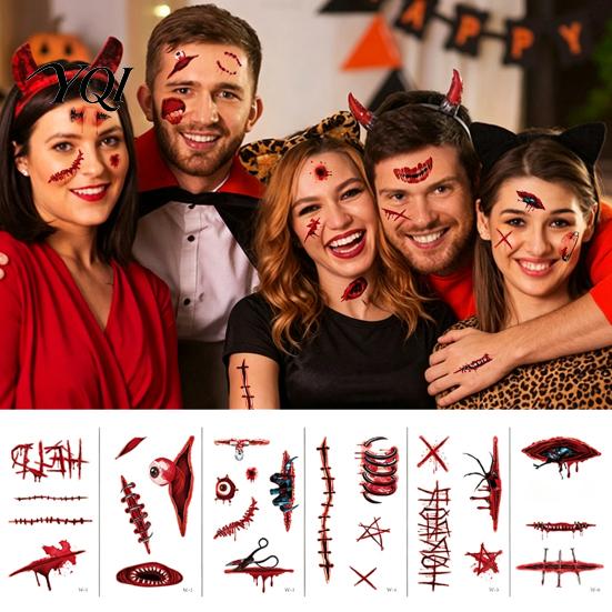 Party Masquerade Supplies 30Pcs Halloween Scar Tattoo Stickers, Realistic Fake Wound Decals for Disposable Horror Theme Props Face Body, Waterproof
