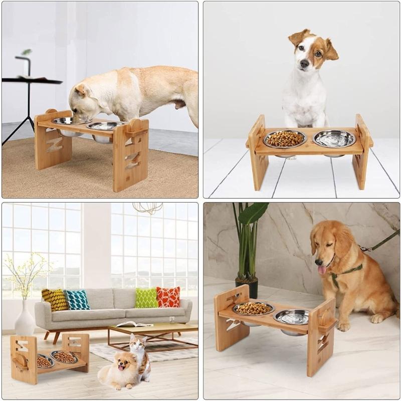 Adjust Tilted Pet Feeders Double Bowl for Food & Water Feeding Bowl Elevated Cats Bowl AntiSlip Cats Feeders Dishware