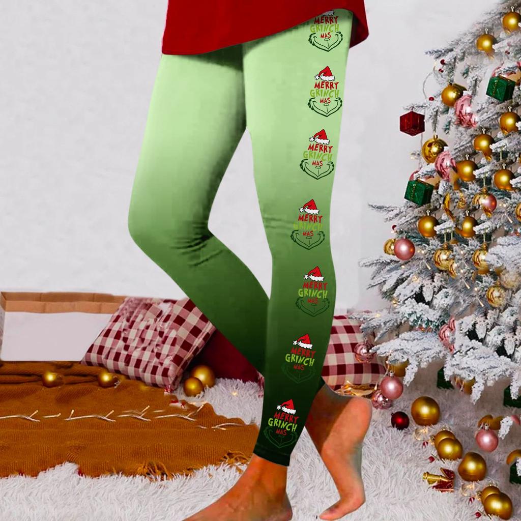 Women's Fashion Casual Outdoor Christmas Print Slim Stretch Yoga Pants Nine Minute Pants