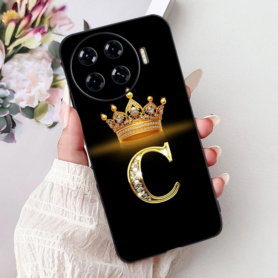 Для Tecno Spark 20 Pro+ 20Pro 20 20C Модный чехол для телефона с буквой-короной Для Spark20 20 Pro Plus Черный Силиконовый Мягкие чехлы Бамперы