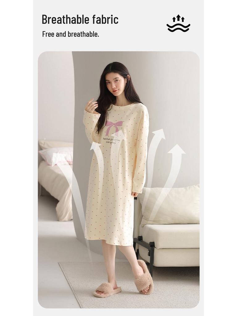 Женская пижама милого стиля с длинным рукавом, средней длины, из хлопка, для осени