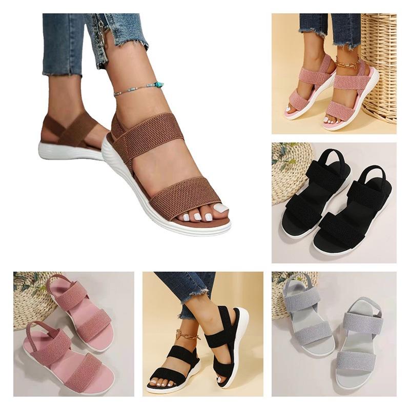 Summer Large Size Women's Shoes Casual Elastic Flat Sandals With Back Strap Fly Knitted Polyurethane Characters)