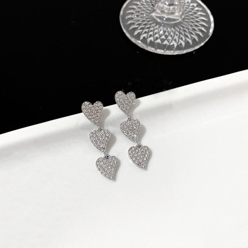 Silver Needle Long Zircon Love Earrings Women's Versatile Niche Design Tassel Earrings Korean Edition Popular Earrings