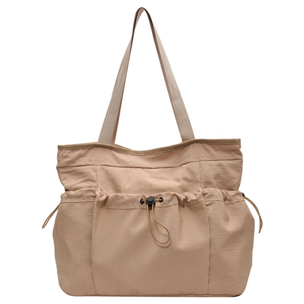 Women Drawstring Tote Bag Multi-Pocket Nylon Shoulder Bag Large Capacity Underarm Bag Armpit Hobo Bag Commuting Bag