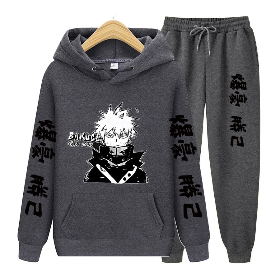 Женский комплект из 2 предметов с длинными рукавами, японское аниме «My Hero Academia Katsuki Bakugo», толстовка с капюшоном, одежда унисекс, толстовка