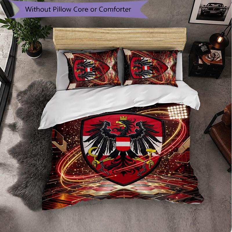 Austria Football Pattern 3 Pieces Bedding Set Soft Microfiber Duvet Cover with Pillow Cases for Bedroom