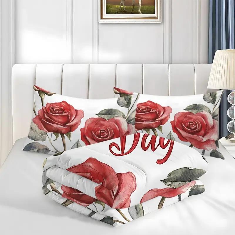 Набор постельного белья из полиэстера с розовым грузовиком на День святого Валентина, 3 предмета - Включает пододеяльник и наволочки, мягкий и удобный