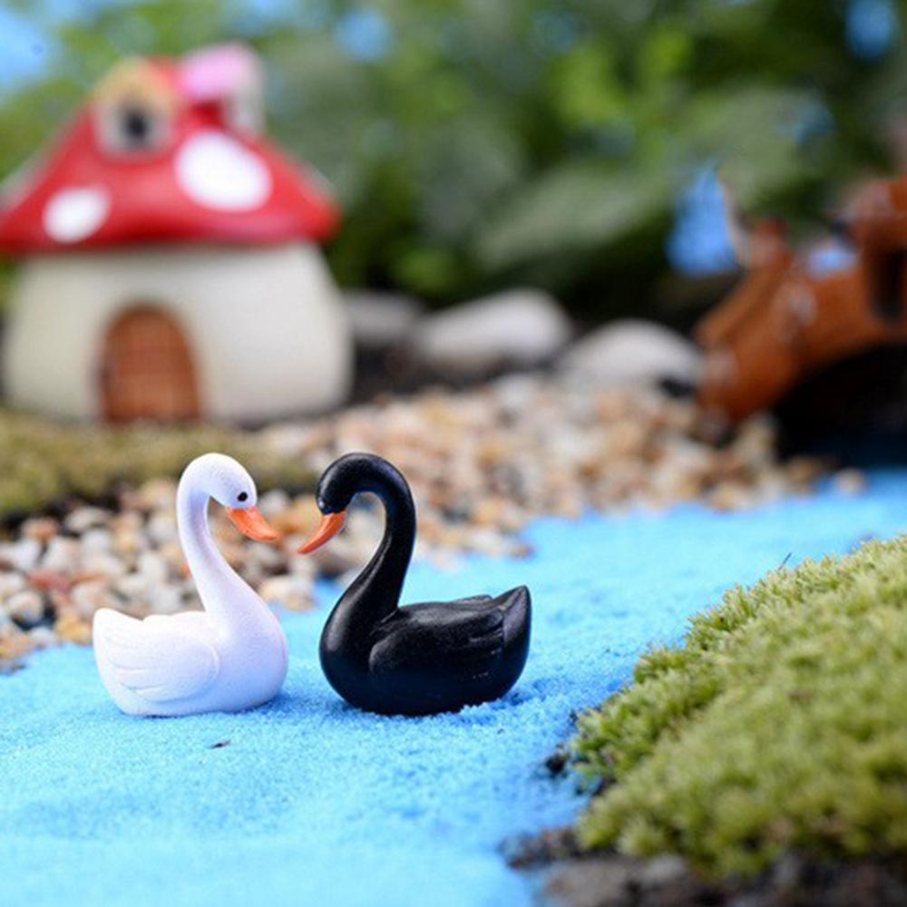 Mini Bonsai Lover Birds Ornaments Animals Statue Love Ducks Figurine Black White Swan Miniature