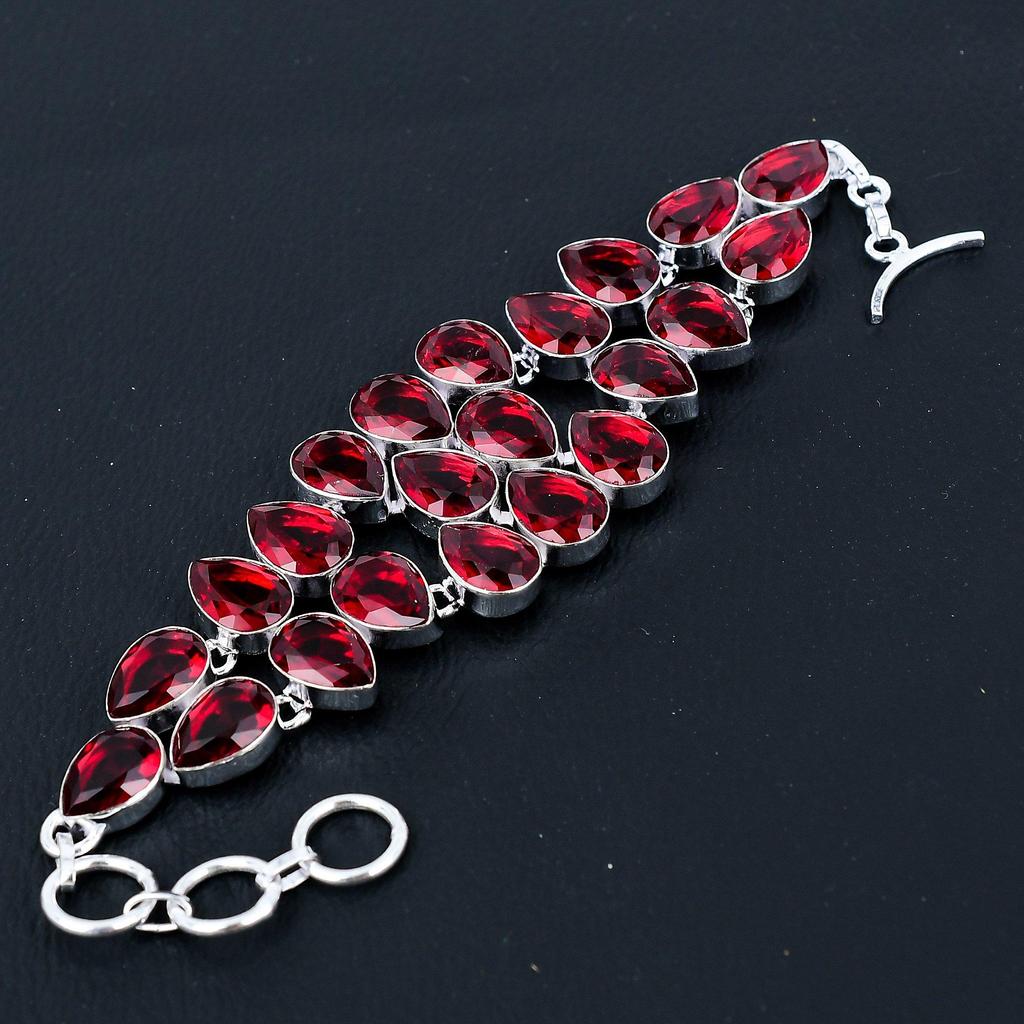 Браслет из стерлингового серебра 925 пробы ручной работы с красным гранатом, серебряный браслет, женский браслет с красным гранатом, браслет унисекс с гранатом для подарков