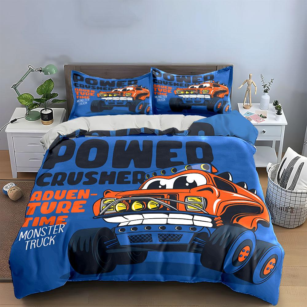 Monster Truck Adventure Design Bedding Duvet Cover Set Duvet Cover Pillowcases (1*Duvet Cover 2*Pillowcases, without duvet insert)