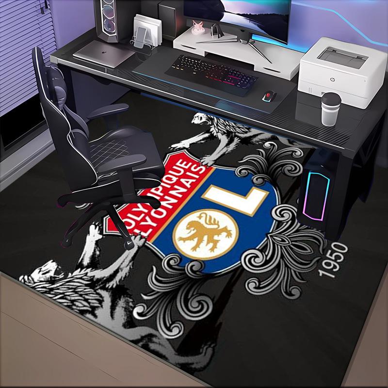 Lyon Football Crest Design Printed Office Carpet Chair Cushion Entryway Rug, Rugs for Living Room, Bedroom Christmas gifts