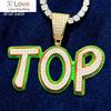Green Red Oil Letter Name Pendant Necklace Bling Zircon Solid Back HipHop Chain Men's Customized Jewelry