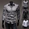 Men Shirt Contrast Colors Turn-down Collar Single-breasted Slim Spring Shirt for Work