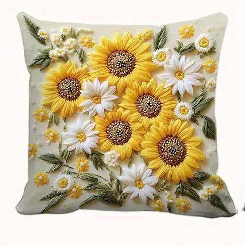 Домашний Декор Подсолнухи и Ромашки Цветочный Узор Наволочка с Рисунком Чехол для Подушки Подходит для Дивана Спальни Автомобиля Наволочка