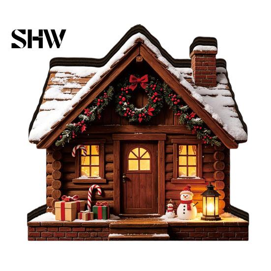 Durable Decorative Accents Christmas Glowing House Ornament, LED Wooden Tabletop Decor for DIY Craft Ornaments Holiday Village Display, Light Up Party
