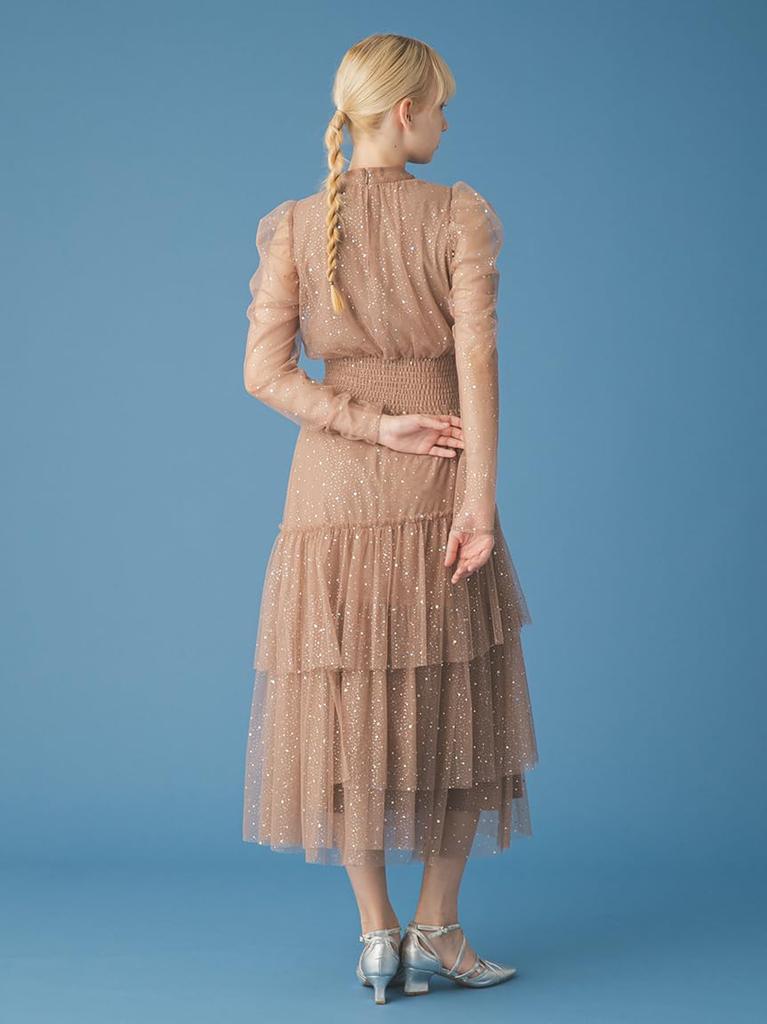 Long Sleeve Lame Tulle Dress RWFO269006BRW00