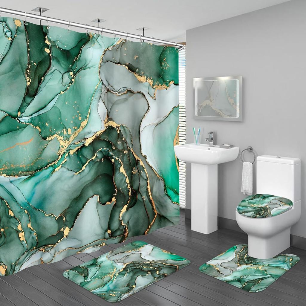 15Stlye 4 шт. Роскошный мраморный набор штор для душа для ванной комнаты Занавеска для ванной комнаты с 12 крючками Нескользящие коврики Крышка для унитаза Коврик Перегородка для ванной комнаты