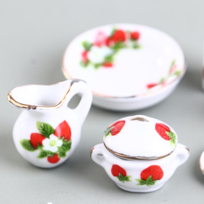 40Pcs 1:12 Dollhouse Miniature Tableware Porcelain Ceramic Tea Cup Dishes Set