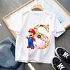 2026 Super Mario Boys and Girls Cartoon letter AZ Printed Birthday Clothing Childrens Fashion Short Sleeve Role Playing Top