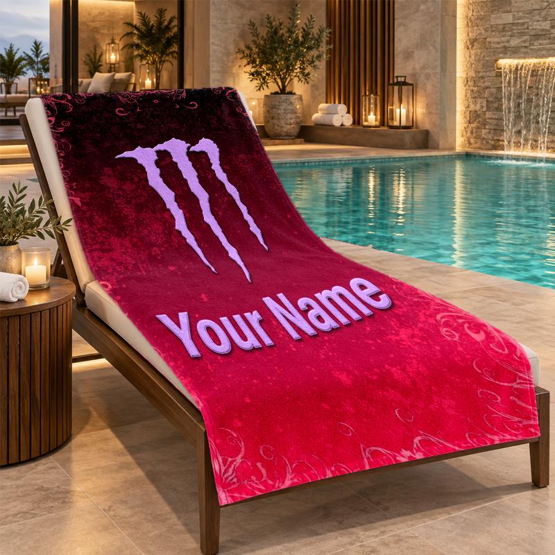 Custom Name Monster Energy Beach Towel Personalized Text Soft Towel Swimming Travel Bath Gift