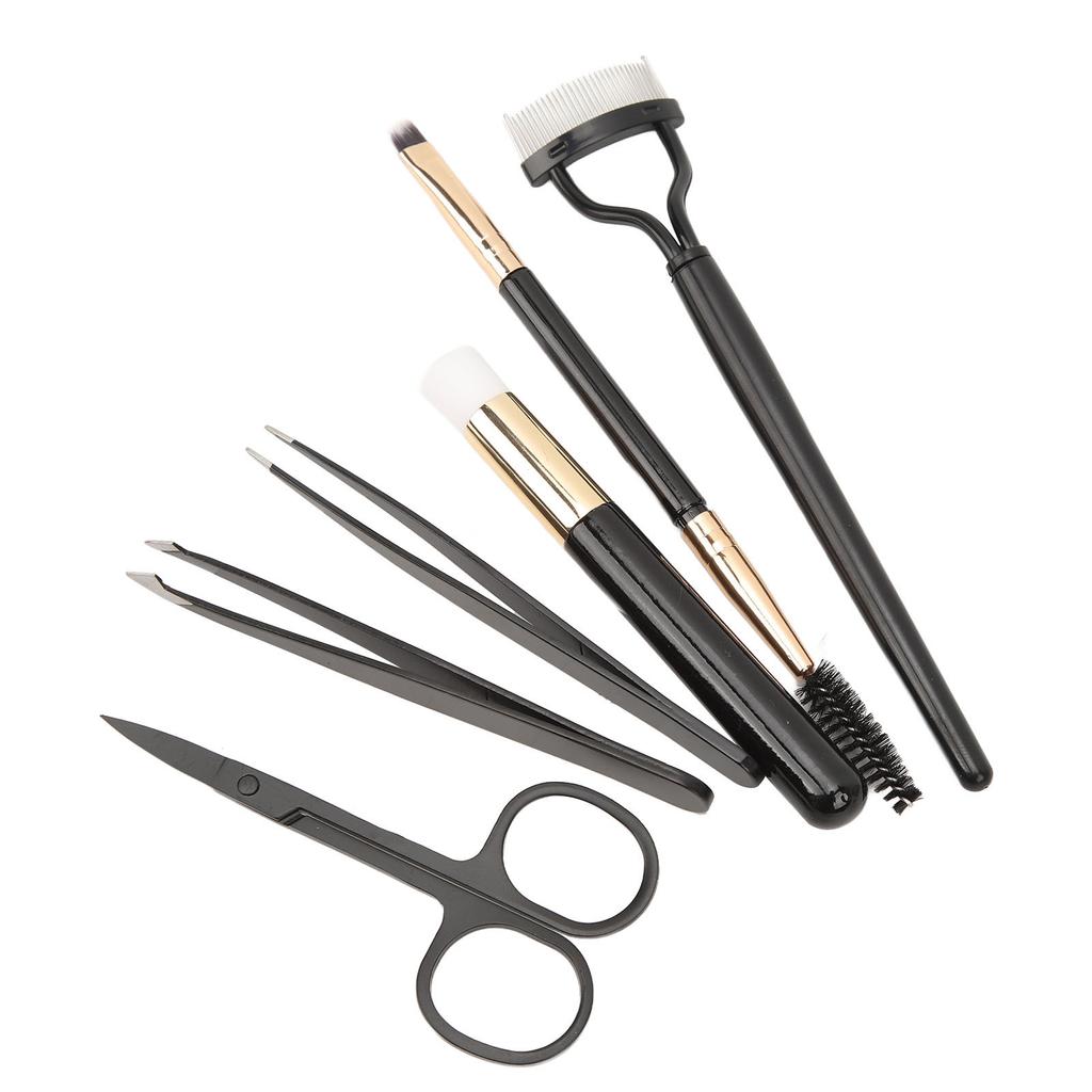 7 шт. Набор из 7 предметов: кисть для бровей, щипцы для завивки ресниц, ножницы, пинцет, черный