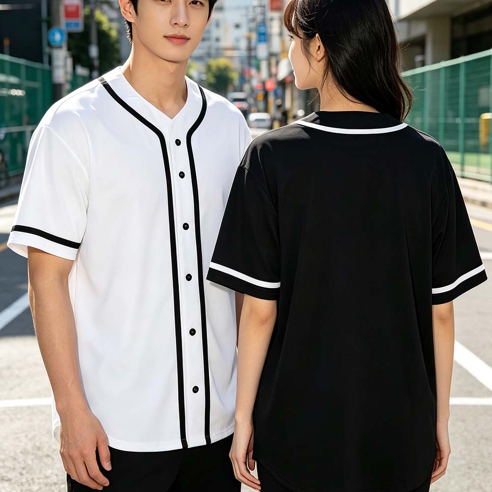 Black White Baseball Jersey Classic Men's Short Sleeve Fashion Clothing Streetwear Unisex Summer Button Up Loose Casual Shirt