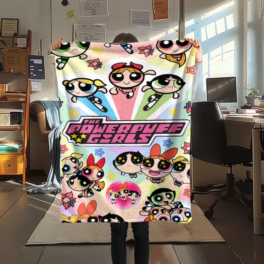 Powerpuff Girls Cute pattern Flannel Blanket, High quality Comfortable for All Seasons, Home Decor, Warmth and Comfort, Perfect for Gifts.