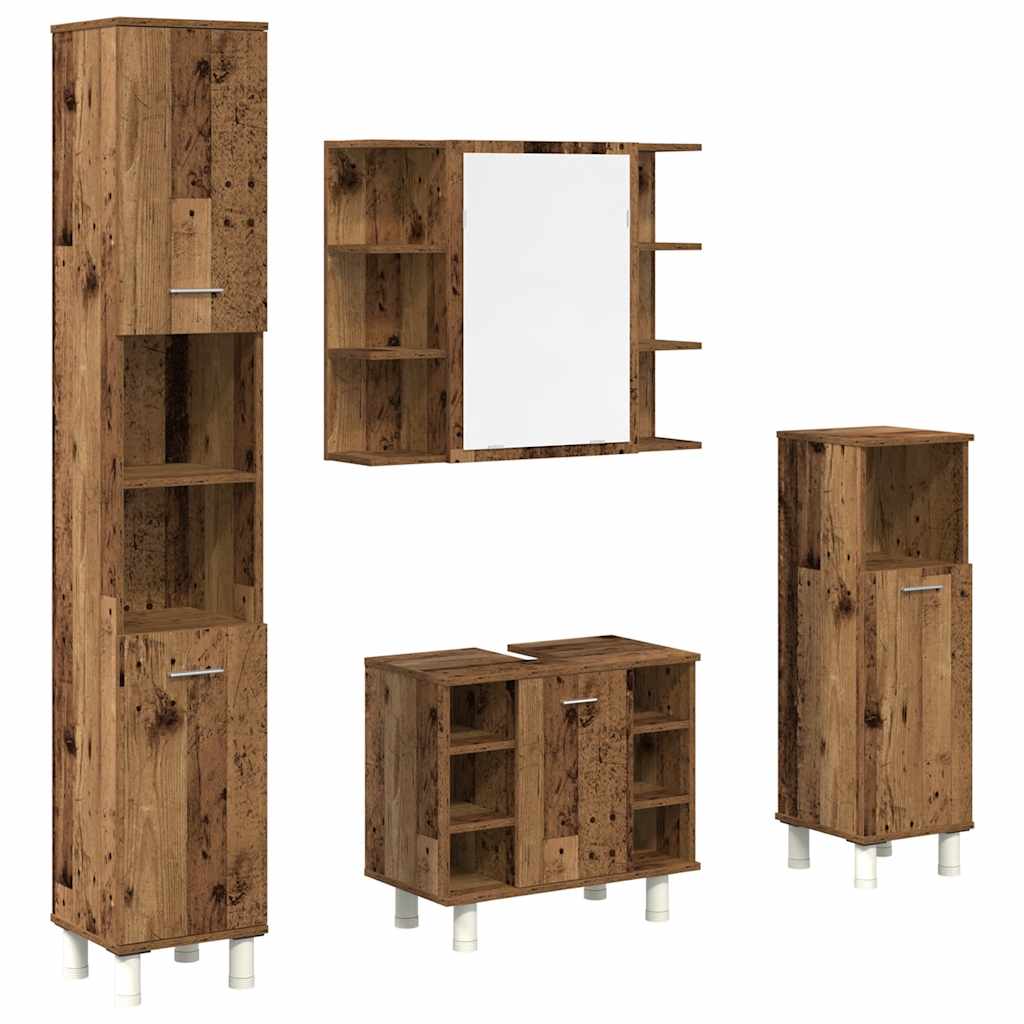 4 piece bathroom furniture set rustic wood look particleboard