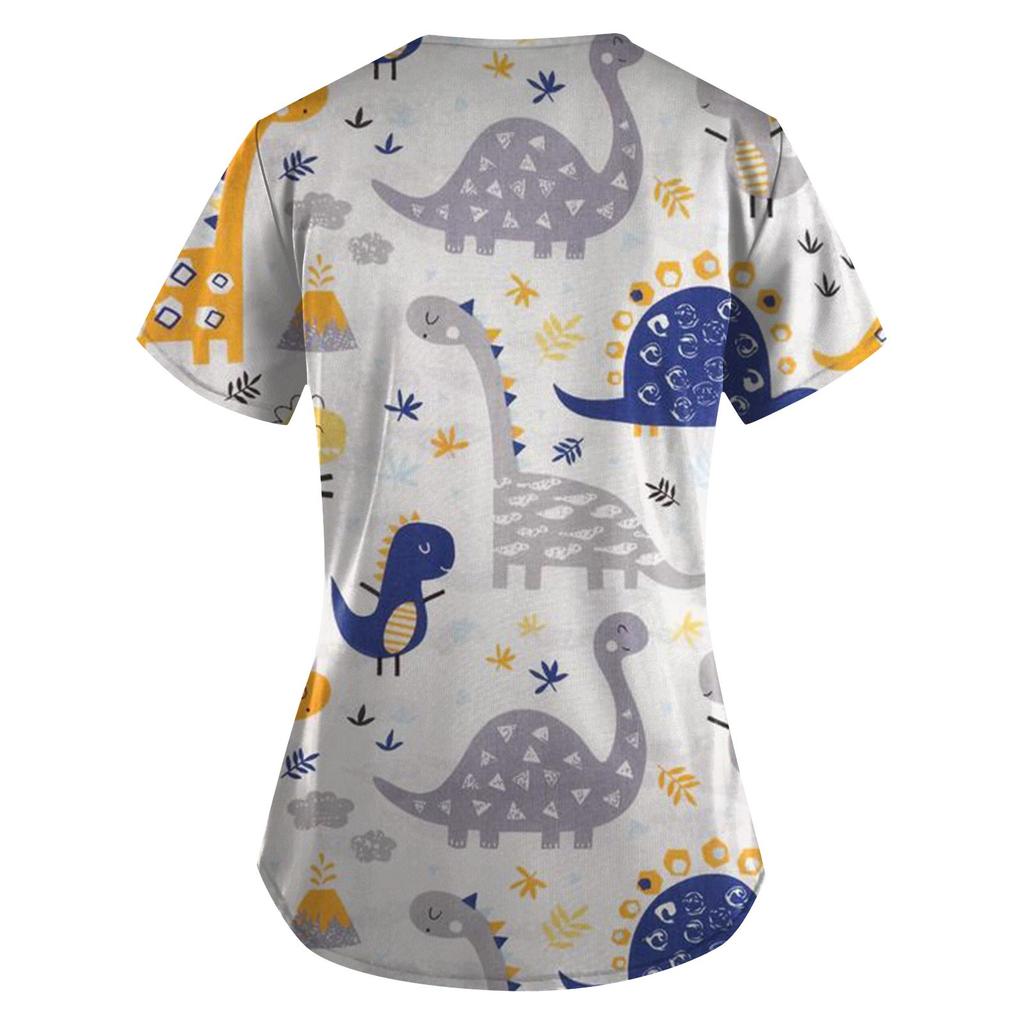 Женские топы с короткими рукавами и v-образным вырезом с милыми животными, рабочая блузка с карманами