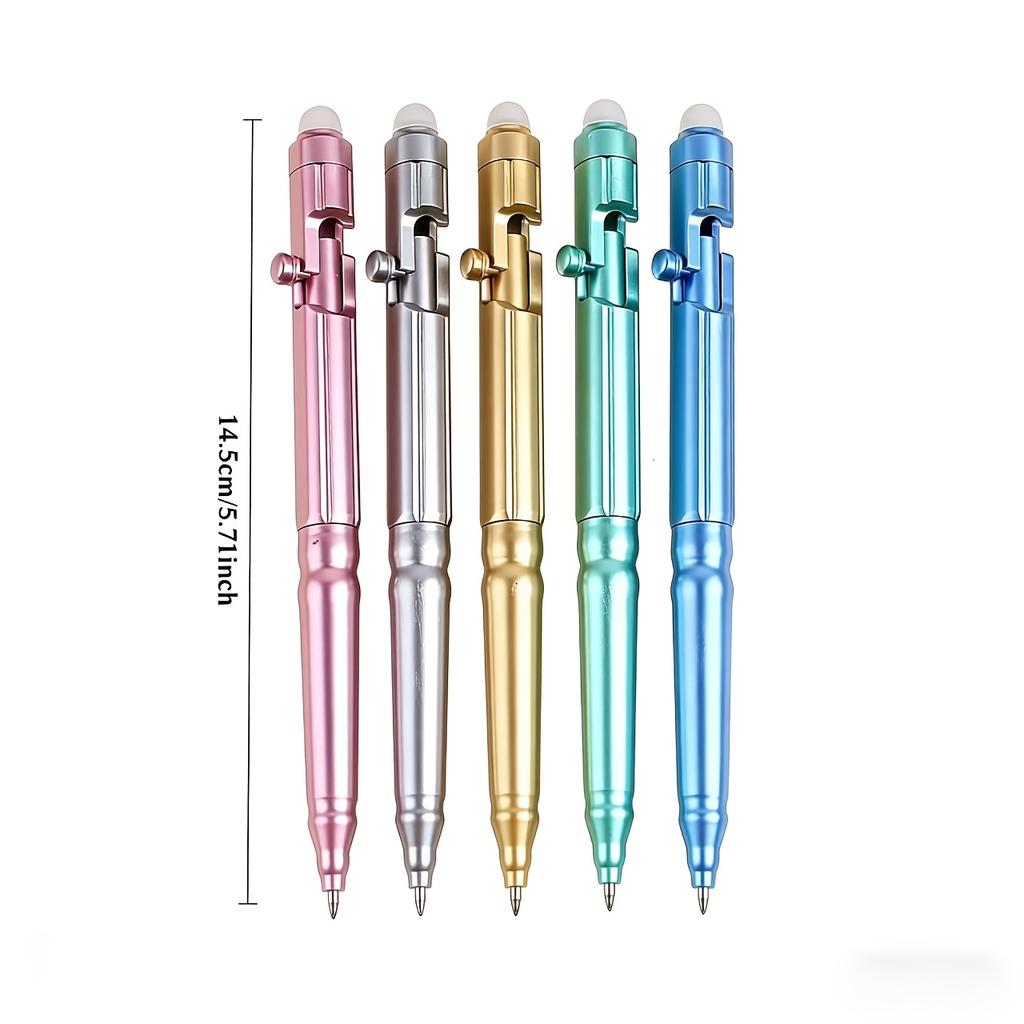 5Pcs Mechanical Metallic Erasable Gel Pens 0.5mm Blue Black Ink Creative Bolt Action Writing Pens