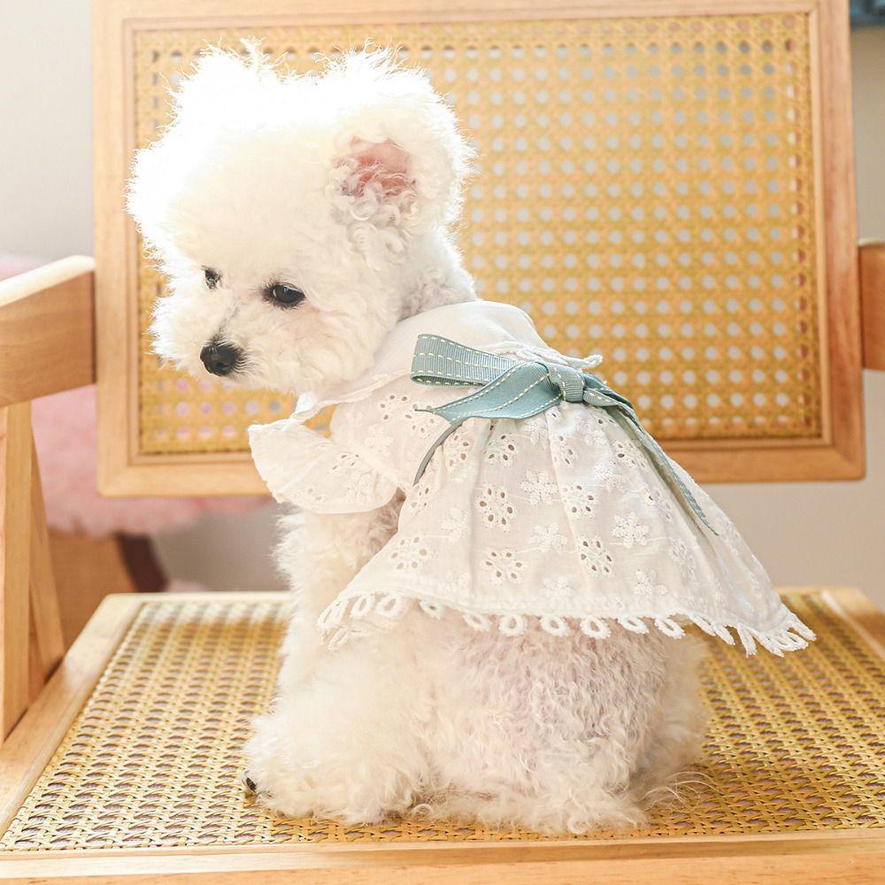 White Spring Cat Dog Dress Hollow Out Pet Skirt Chihuahua Puppy Skirt Spring/summer