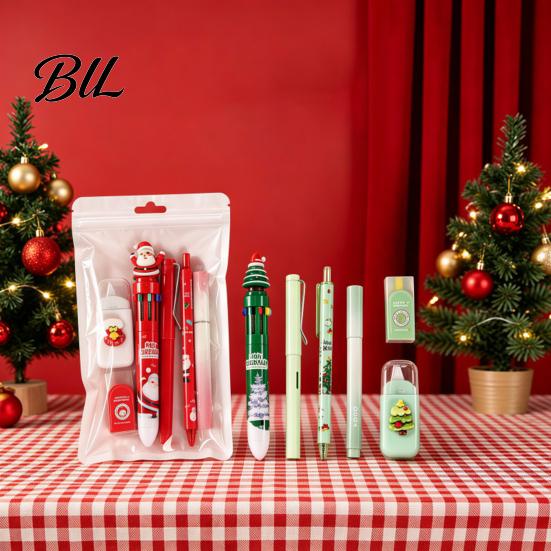 Christmas Stationery Sets for Kids 6PCS Set Students, Cute Patterns Print Holiday School Supplies Practical Supplies, Smooth Writing Tools Classroom