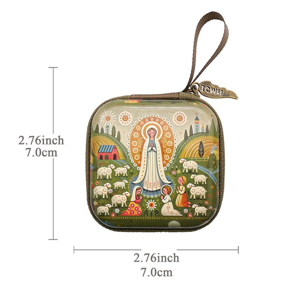 Virgin Mary Jewelry Box Zippered Christian Gift Portable Prayer Rosary Storage Bag Devotees