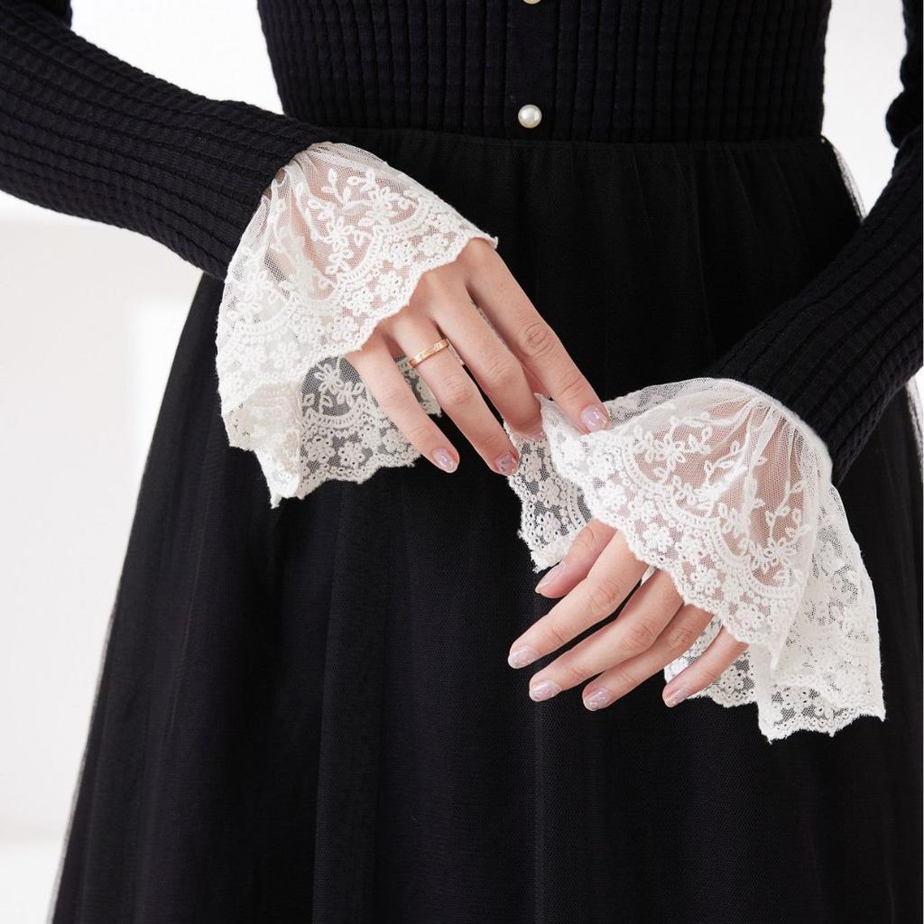 1 Pair Ruffles Solid Color Wrist Cuffs Removable Lace Detachable Shirt Sleeve Cuffs Sweater False Sleeved Wristband Horn Warmers