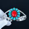 Бирюзовый драгоценный камень Ручная работа Манжета-браслет 925 стерлинговое серебро Манжета-браслет, Браслет в форме цветка из красного коралла для жены, Унисекс браслет