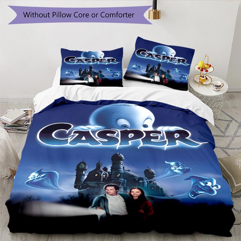 3pcs Casper3 Design Cover Set - HD Printed Bedding with 1 Cover and 2 Pillowcases - Perfect for Home and Dorm Decor