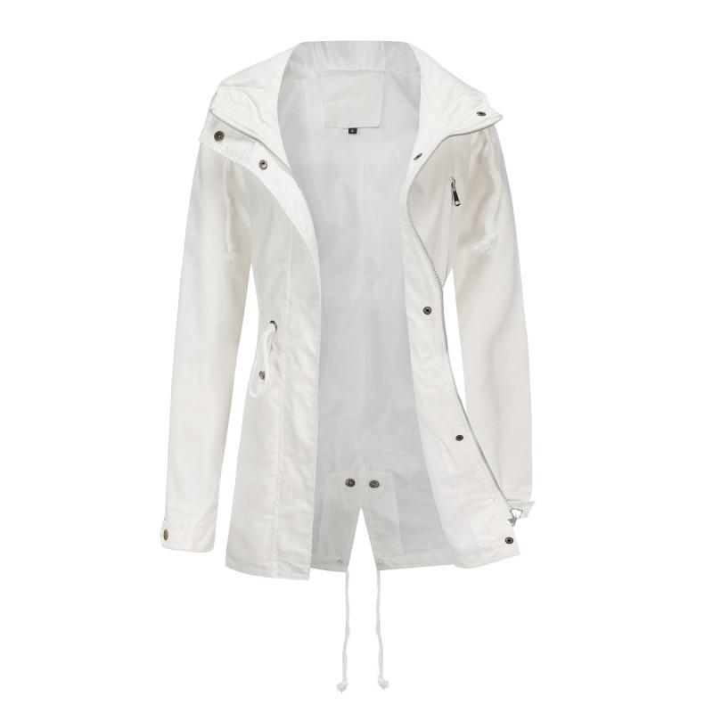 Womens Cotton Hooded Trench Coat Loose Fit Solid Color Plus Size Outerwear F596-1