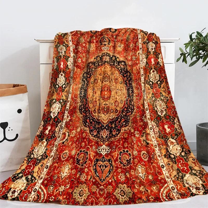 Geometric Ethnic Boho Pattern Flannel Throw Blanket Soft Warm for Home Sofa Decor Kids Adults Camping Blanket King Queen Size
