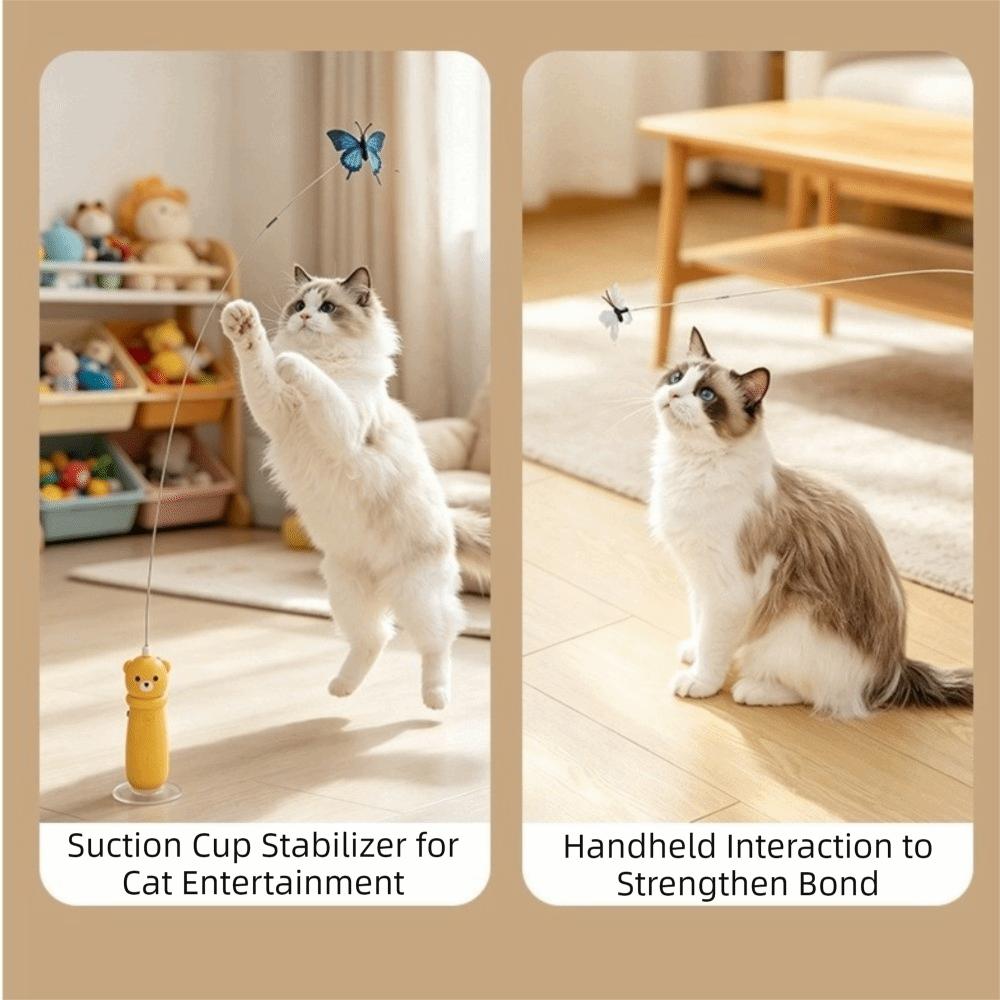 360° Rotation Butterfly Electric Cat Teaser Suction Cup Base Launching Stick Toy Chasing Games
