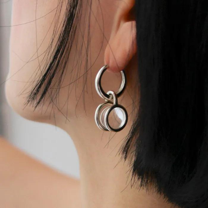 stem stone hoop earring-L