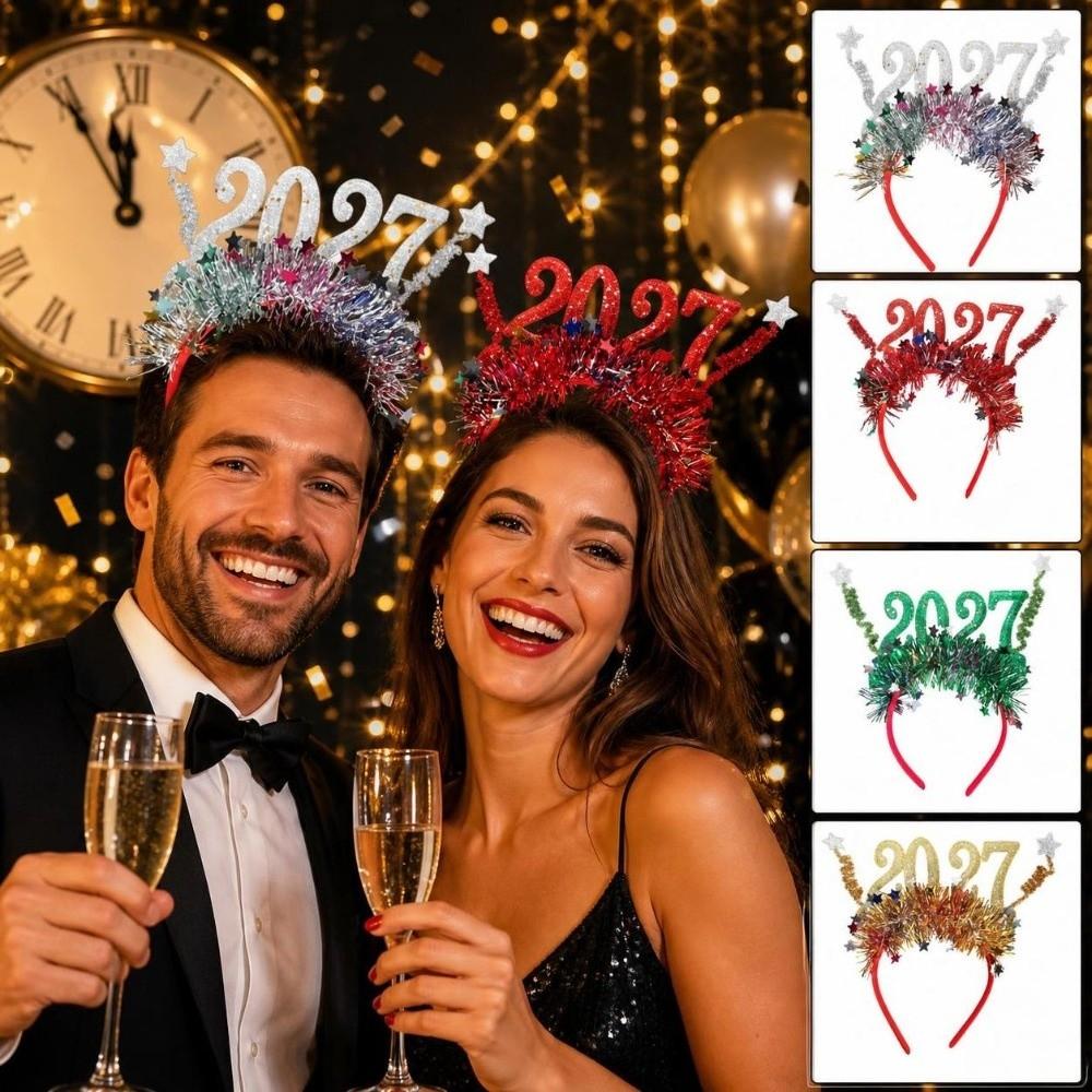 Sequin 2027 New Year Headband Sweet Christmas Headpiece Star Strip Headwear New Year Dress Up