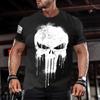 Military Patriotic Skull 3D Printed Men's T-shirt, Large Autumn T-shirt, Short Sleeved Sportswear