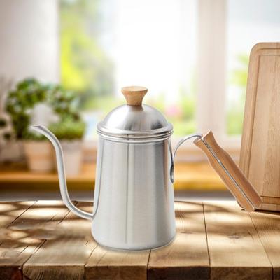Кофейник из нержавеющей стали с тонким горлом и деревянной ручкой, 650 мл, длинный узкий чайник с гусиной шеей для дома
